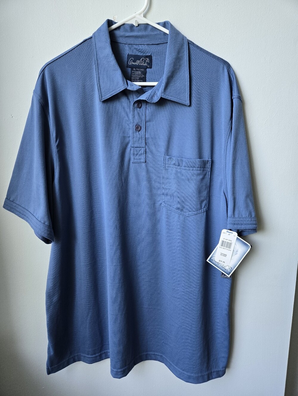 Vintage Arnold Palmer XL Polo Blue Mens Performance Sears Stain-Resistant Pocket